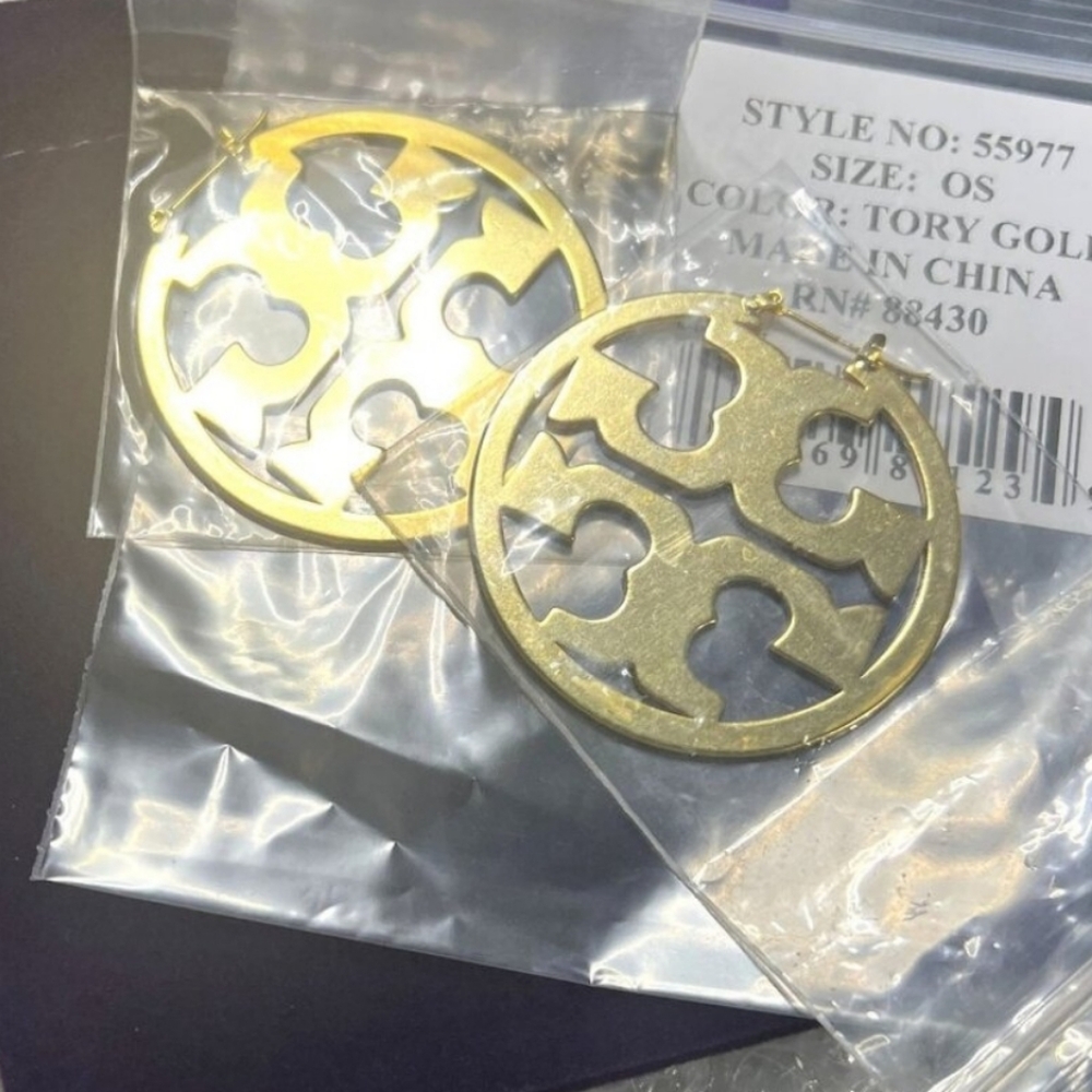 Tory Burch Miller Gold Logo Cutout Earrings - Picture 3 of 3
